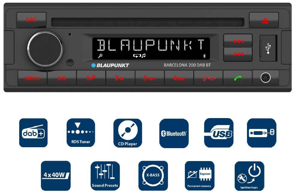 Blaupunkt Barcelona 200 DAB BT Radio RDS USB MP3 Bluetooth A2DP